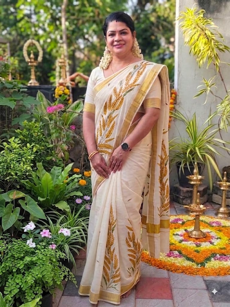 Mayas Traditional Tissue Nelkathir Print Saaree